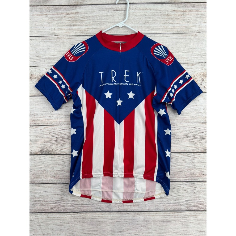 Trek Cycling Jersey Mens Medium Red White Blue Stars Stripes American